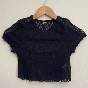 Free People Intimately Black Lace Crop Top See Through Goth Witchy size XS